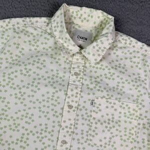 Katin Button Shirt Mens Large White Green Floral Short Sleeve Hawaiian Pocket